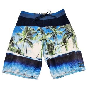 Billabong Board Shorts 29 Men Tropical Blue Green White Functional Fly 10" Palms